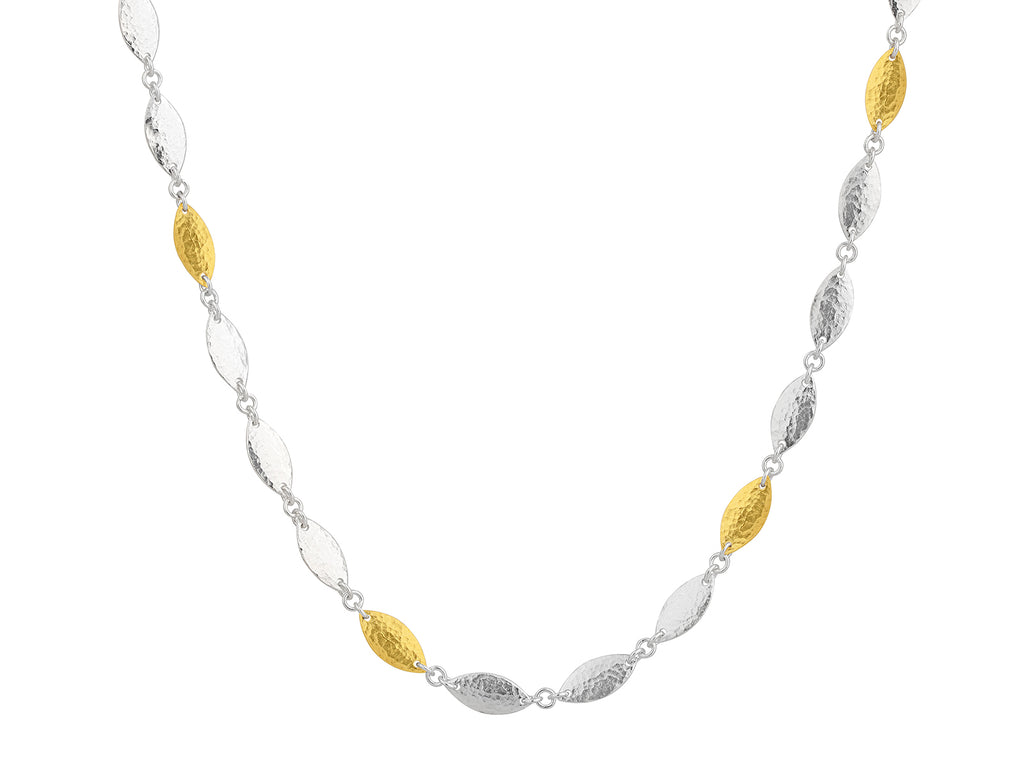 GURHAN, GURHAN Willow Sterling Silver Single-Strand Short Necklace, 12mm Flakes, Gold Accents