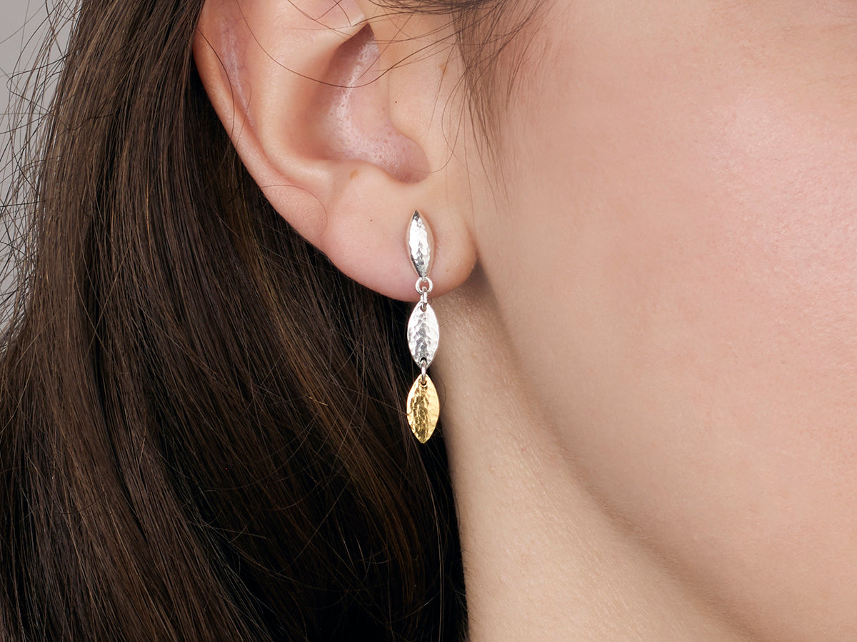 GURHAN, GURHAN Willow Sterling Silver Double Drop Earrings, 10mm Flakes, Post Top, No Stone, Gold Accents