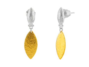 GURHAN, GURHAN Willow Sterling Silver Single Drop Earrings, 18mm Flake, Post Top, Gold Accents