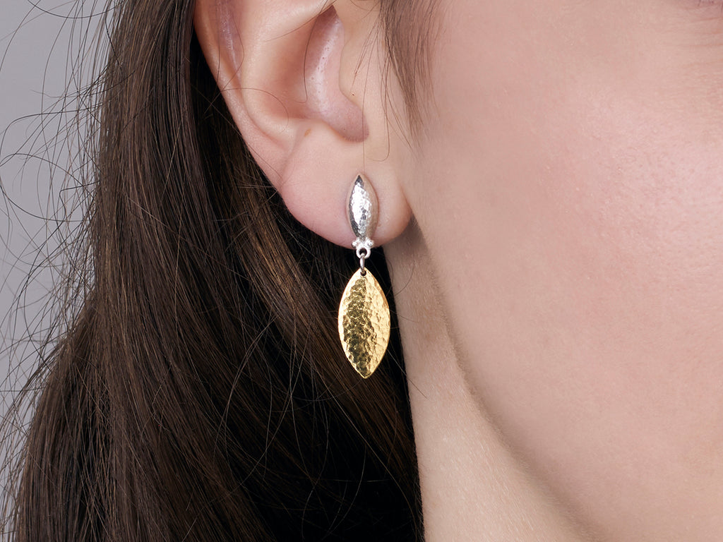 GURHAN, GURHAN Willow Sterling Silver Single Drop Earrings, 18mm Flake, Post Top, Gold Accents