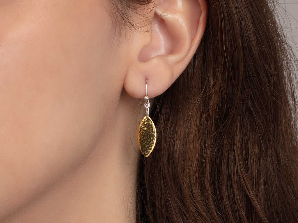 GURHAN, GURHAN Willow Sterling Silver Single Drop Earrings, 18mm Flake, Wire Hook, Gold Accents