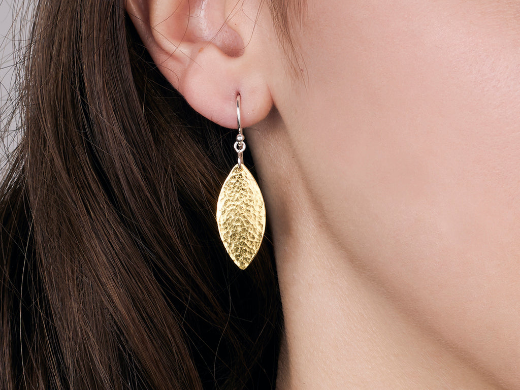 GURHAN, GURHAN Willow Sterling Silver Single Drop Earrings, 25mm Flake, Wire Hook, , Gold Accents