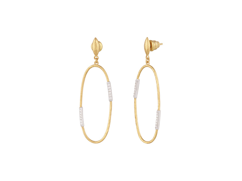 GURHAN Geo 22K Gold Diamond Single Drop Earrings, Large Oval with Pave Stations