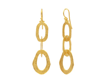 GURHAN, GURHAN Amorphous Gold Long Drop Earrings, Triple Link on Wire, No Stone