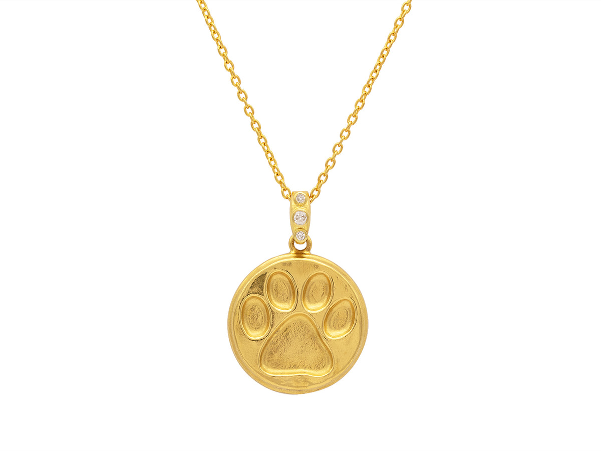 GURHAN, GURHAN Amulet Gold Round Pendant Necklace, 26mm Paw Print, Diamond