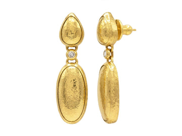 GURHAN, GURHAN Amulet Gold Single Drop Earrings, Long Domed Oval on Pear Shape Post Top