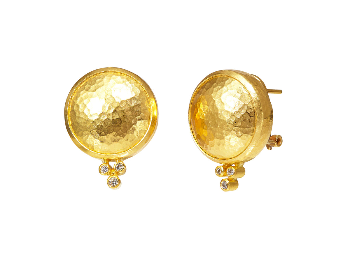 GURHAN, GURHAN Amulet Gold Clip Post Stud Earrings, 16mm Round, with Diamond