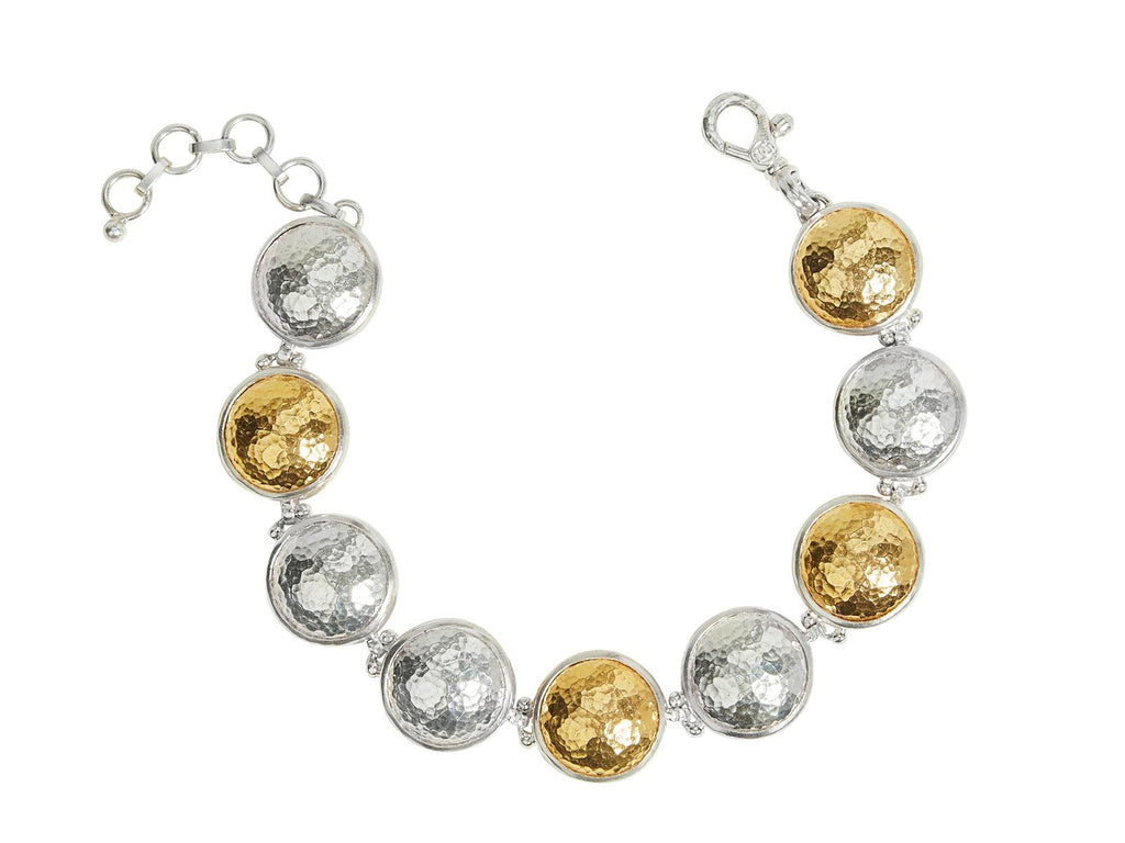 GURHAN, GURHAN Amulet Sterling Silver All Around Single-Strand Bracelet, 15mm Round Domed Links, Gold Accents