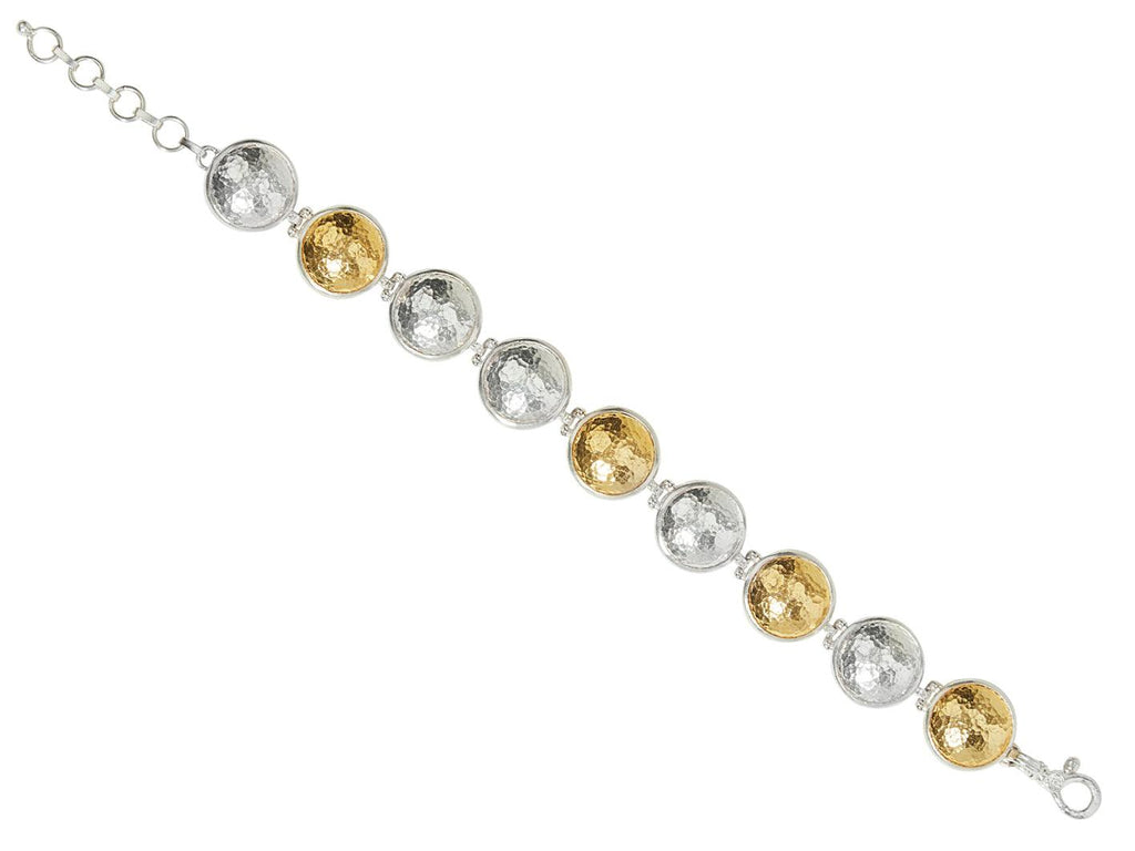 GURHAN, GURHAN Amulet Sterling Silver All Around Single-Strand Bracelet, 15mm Round Domed Links, Gold Accents