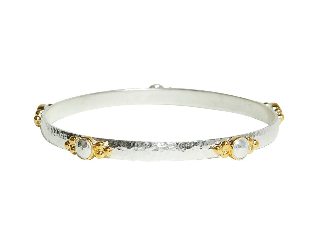 GURHAN, GURHAN Amulet Sterling Silver Bangle Bracelet, 5 Silver Elements, Gold Accents