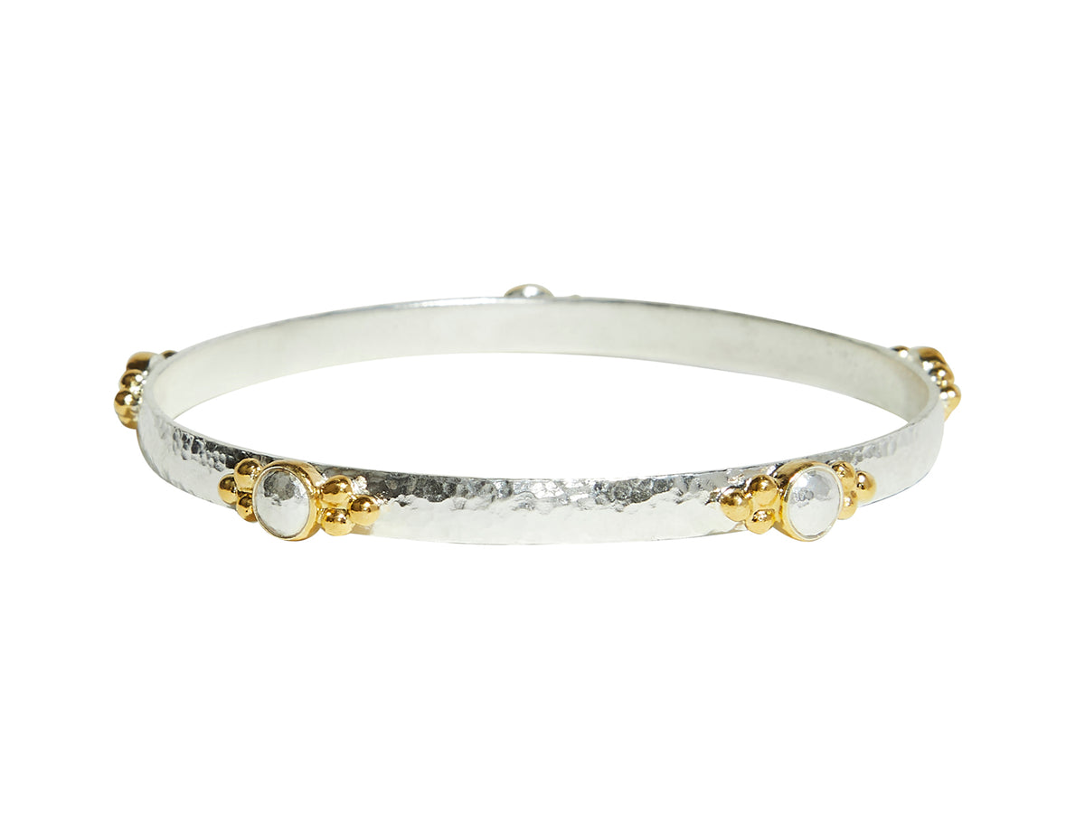 GURHAN, GURHAN Amulet Sterling Silver Bangle Bracelet, 5 Silver Elements, with No Stone & Gold Accents