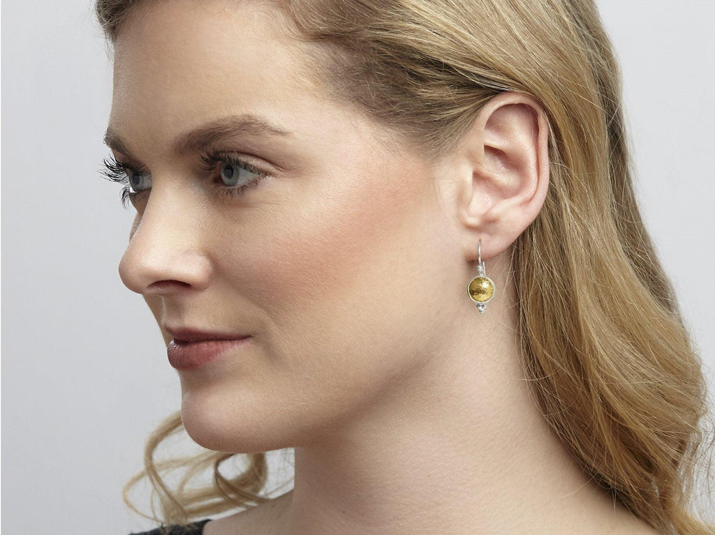 GURHAN, GURHAN Amulet Sterling Silver Single Drop Earrings, 10mm Round on Wire Hook, Gold Accents