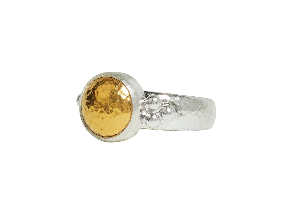 GURHAN, GURHAN Amulet Sterling Silver Cocktail Ring, 10mm Round, with No Stone & Gold Accents