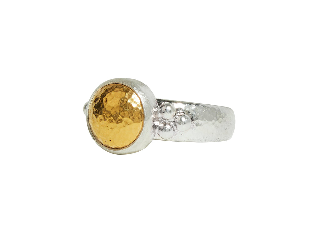 GURHAN, GURHAN Amulet Sterling Silver Cocktail Ring, 10mm Round Dome, Gold Accents
