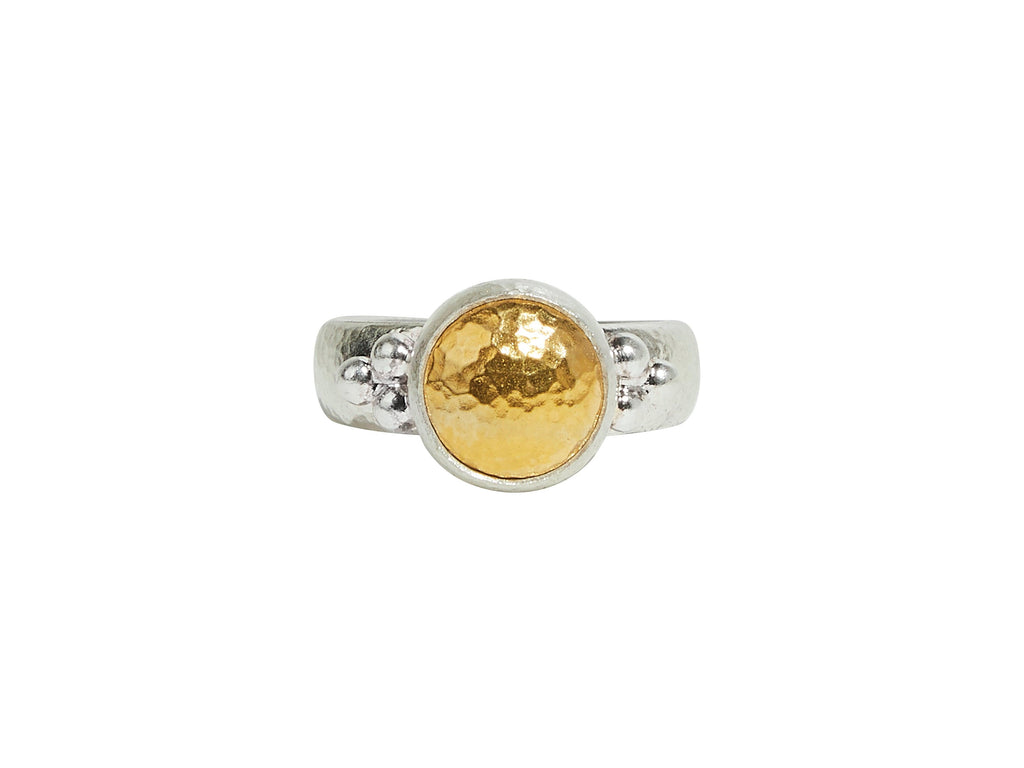 GURHAN, GURHAN Amulet Sterling Silver Cocktail Ring, 10mm Round, with No Stone & Gold Accents