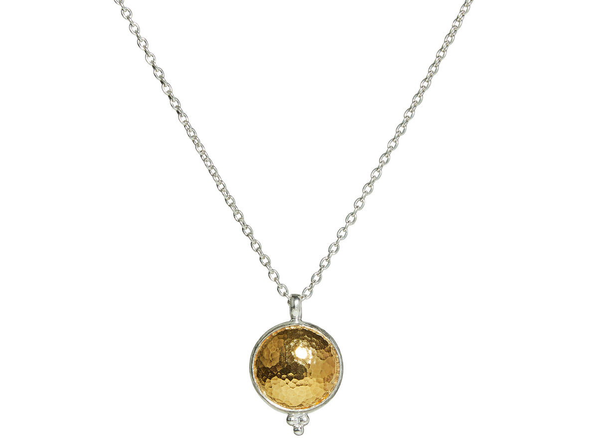 GURHAN, GURHAN Amulet Sterling Silver Pendant Necklace, 17mm Round, with No Stone & Gold Accents