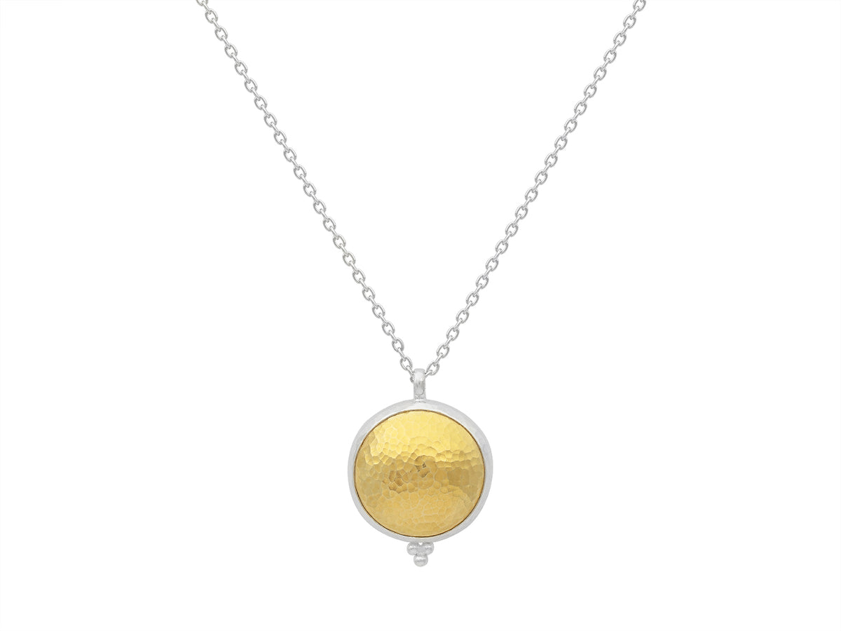 GURHAN, GURHAN Amulet Sterling Silver Pendant Necklace, 20mm Round, with No Stone & Gold Accents