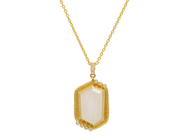 GURHAN Locket Gold Rectangle Pendant Necklace, 37x21mm, Clustered Stones,  with Diamond