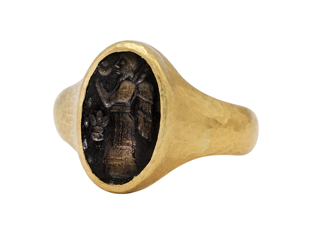 GURHAN, GURHAN Antiquities Gold Center Stone Ring, 16mm Oval, with Intaglio