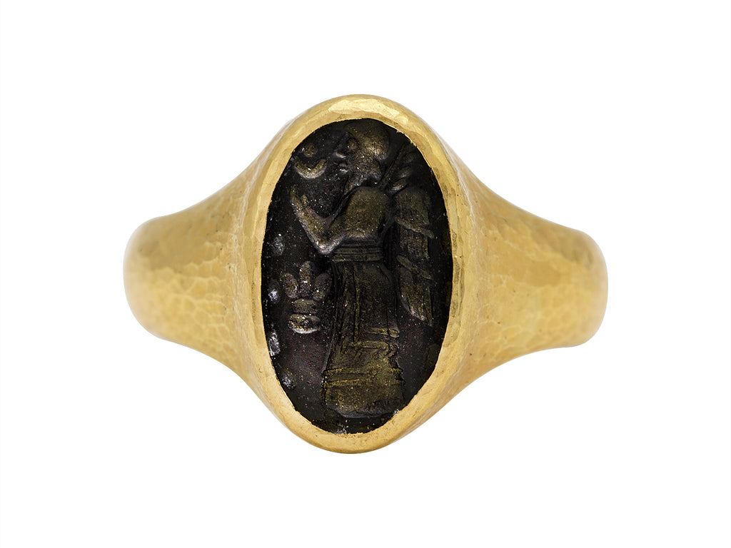 GURHAN, GURHAN Antiquities Gold Center Stone Ring, 16mm Oval, with Intaglio