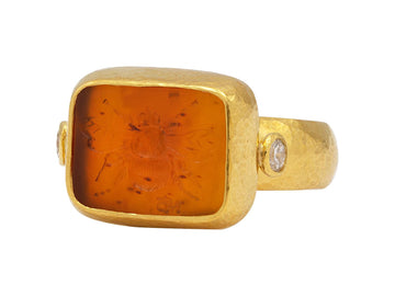 GURHAN, GURHAN Antiquities Gold Carnelian Intaglio Cocktail Ring, 14x11mm Bee Motif