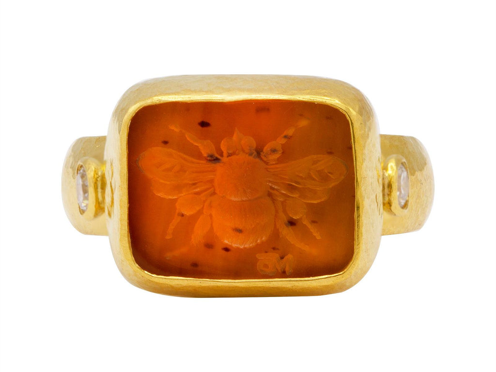 GURHAN, GURHAN Antiquities Gold Carnelian Intaglio Cocktail Ring, 14x11mm Bee Motif