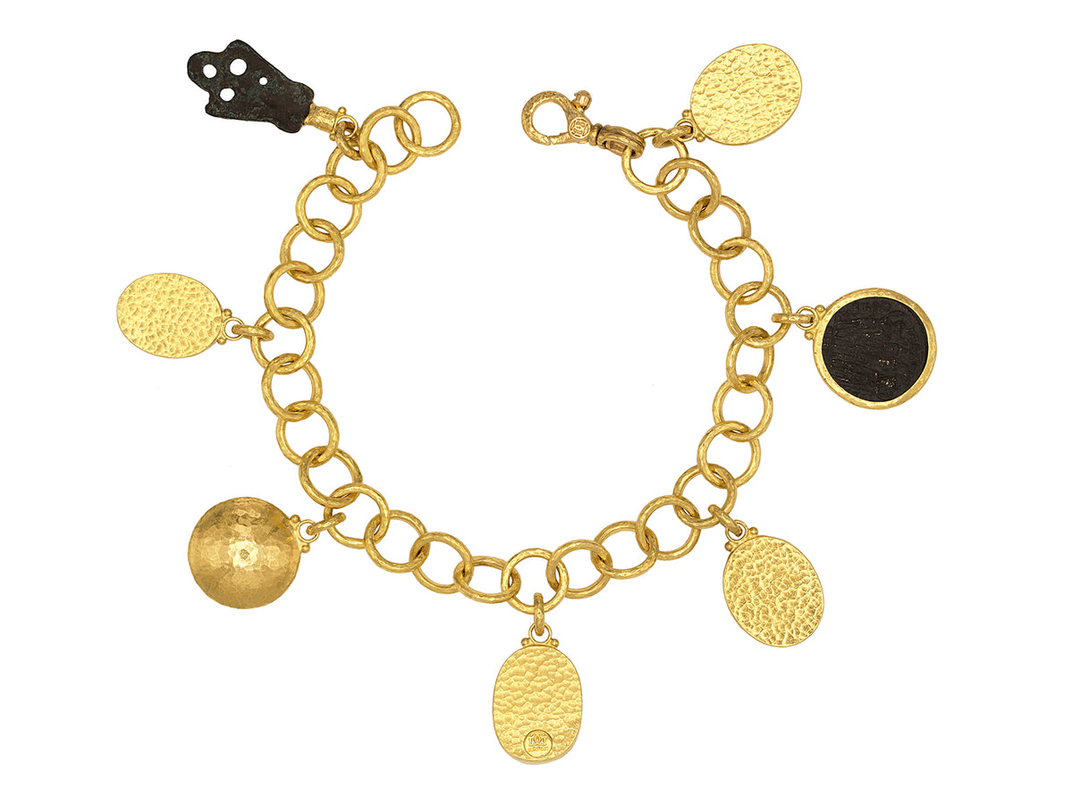 GURHAN, GURHAN Antiquities Gold Charm Link Bracelet, Round Chain, with Mixed Antiquities