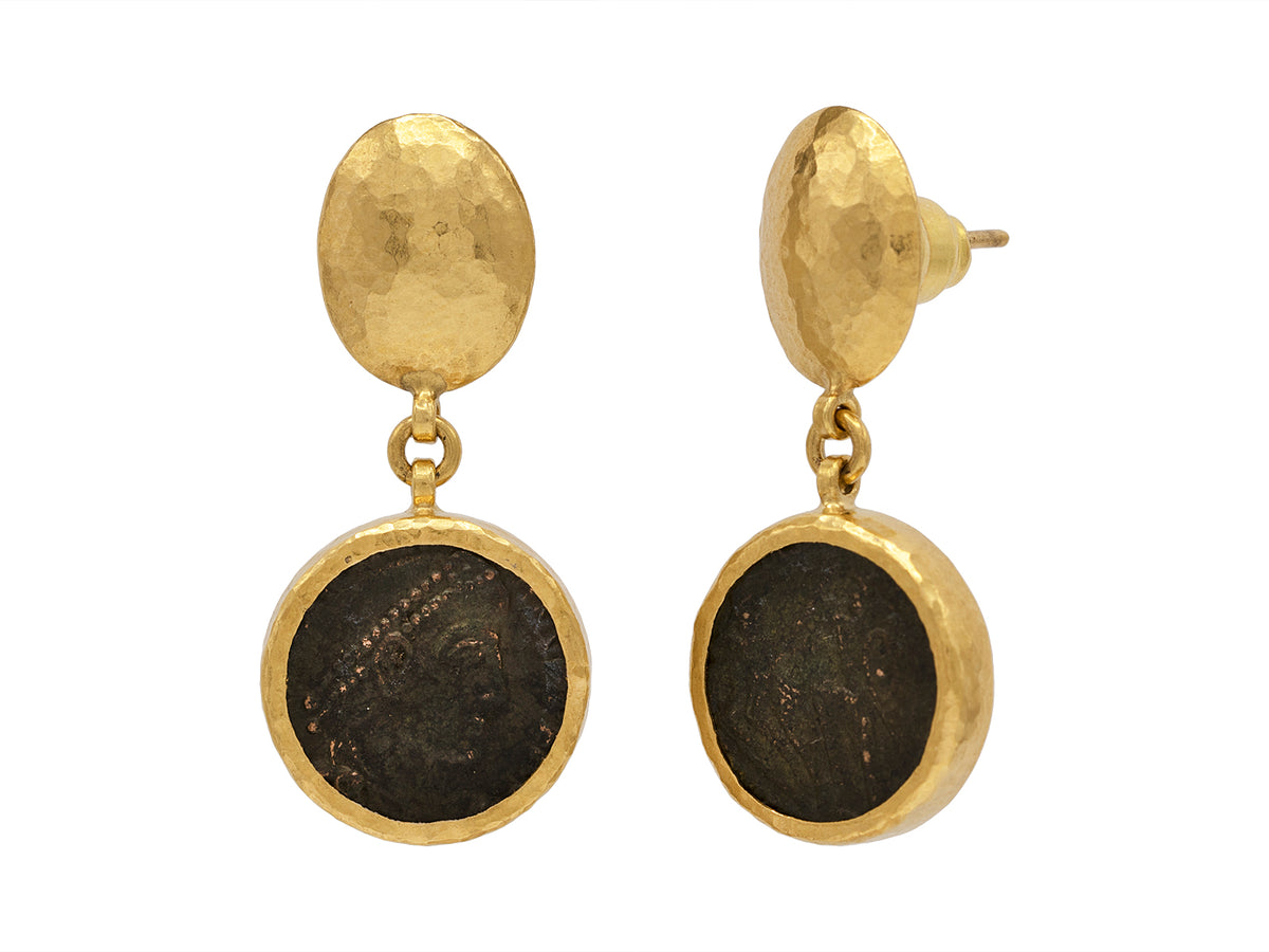 GURHAN, GURHAN Antiquities Gold Single Drop Earrings, Oval Post Top, with Coin