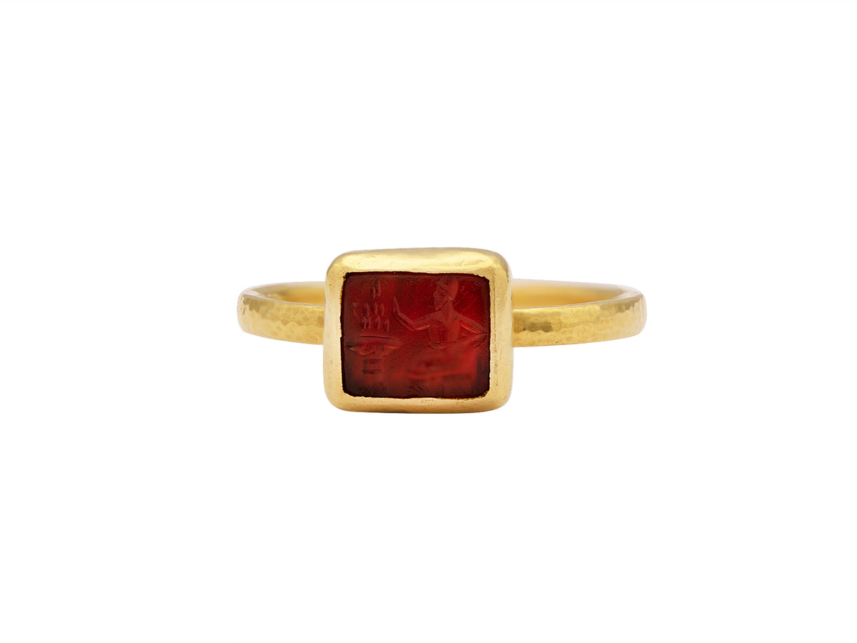 GURHAN, GURHAN Antiquities Gold Stone Stacking Ring, Small Rectangle, with Intaglio