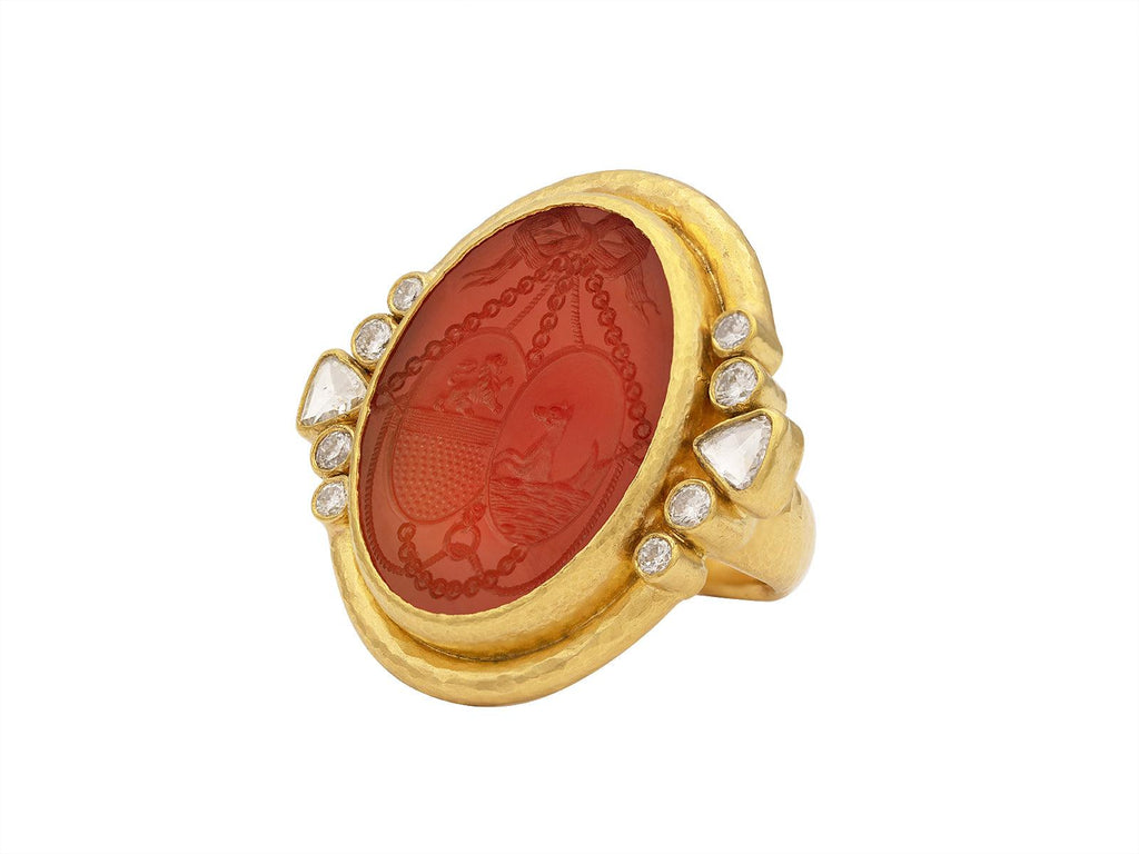 GURHAN, GURHAN Antiquities Gold Carnelian Intaglio Cocktail Ring, 31x25mm Oval set in Wide Frame