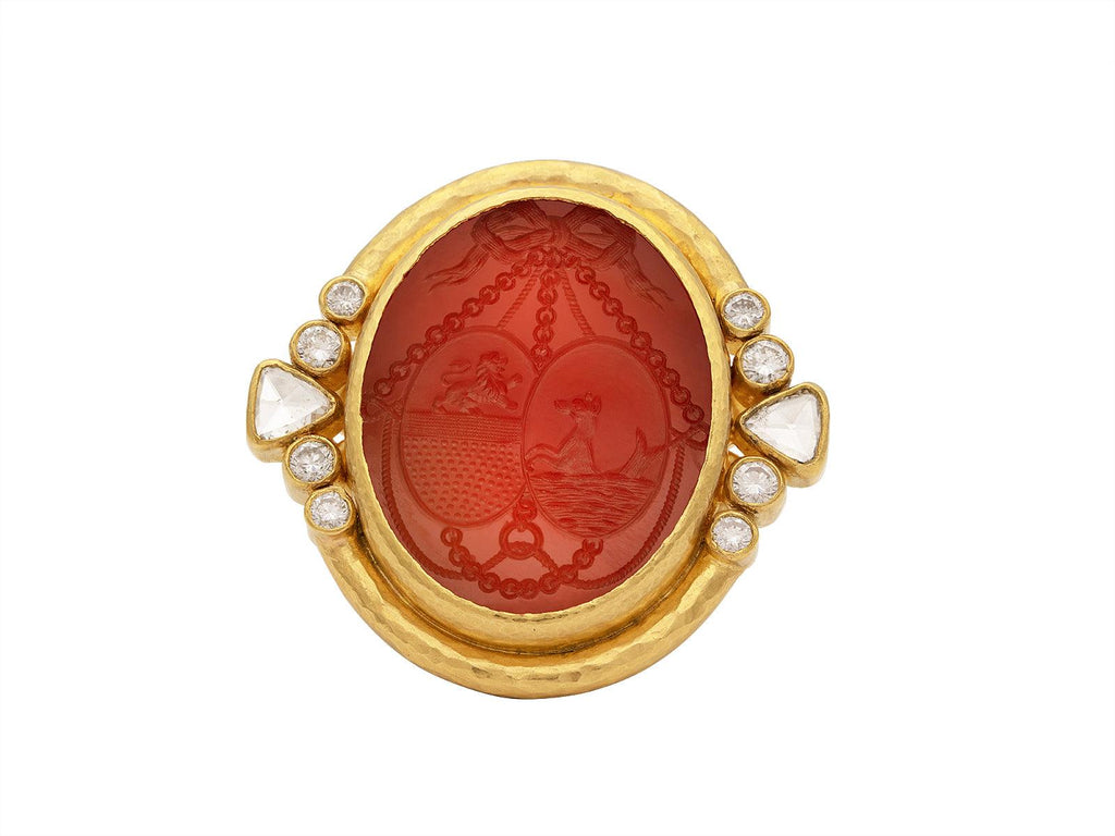 GURHAN, GURHAN Antiquities Gold Carnelian Intaglio Cocktail Ring, 31x25mm Oval set in Wide Frame
