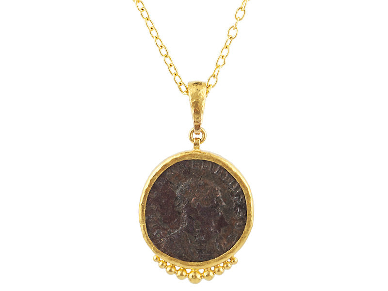 GURHAN, GURHAN Antiquities Gold Pendant Necklace, 21mm Round, with Coin