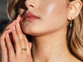GURHAN, GURHAN Boucle Gold Cluster Drop Earrings, Small Half Hoop, with Emerald