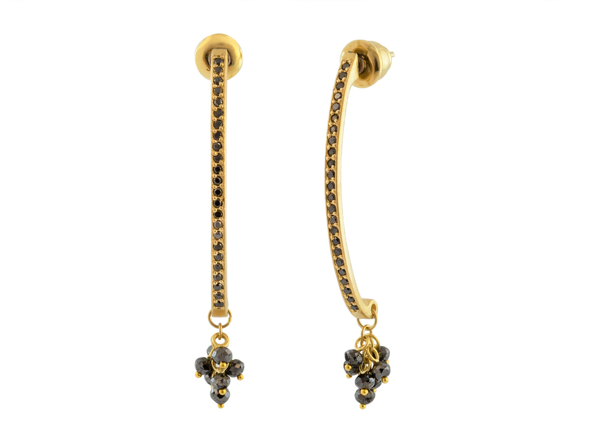 GURHAN, GURHAN Boucle Gold Cluster Drop Earrings, Large Half Hoop, with Black Diamond
