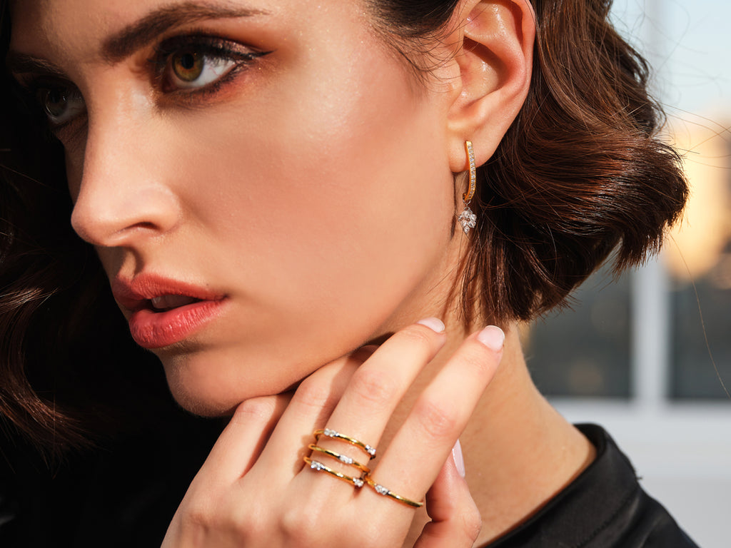 GURHAN, GURHAN Boucle Gold Drop Earrings, Small Half Hoop, with Diamond