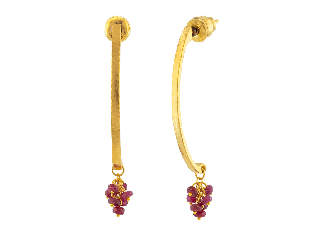 GURHAN, GURHAN Boucle Gold Cluster Drop Earrings, Large Half Hoop, Ruby