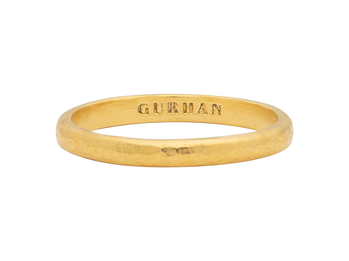 GURHAN, GURHAN Bridal Gold Plain Band Ring, 2.5mm Hammered, with No Stone
