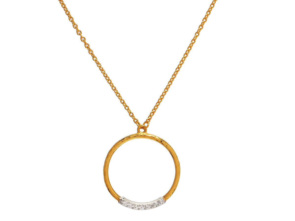 GURHAN, GURHAN Geo Gold Pendant Necklace, 20mm Open Round, with Diamond Pave