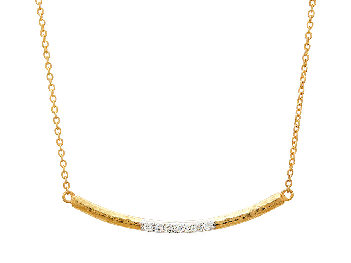 GURHAN, GURHAN Geo Gold Bar Necklace, Curved, with Diamond
