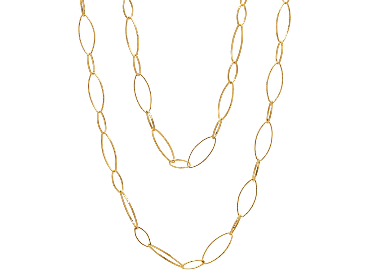 GURHAN, GURHAN Geo Gold Link Long Necklace, Marquise Shape, with No Stone
