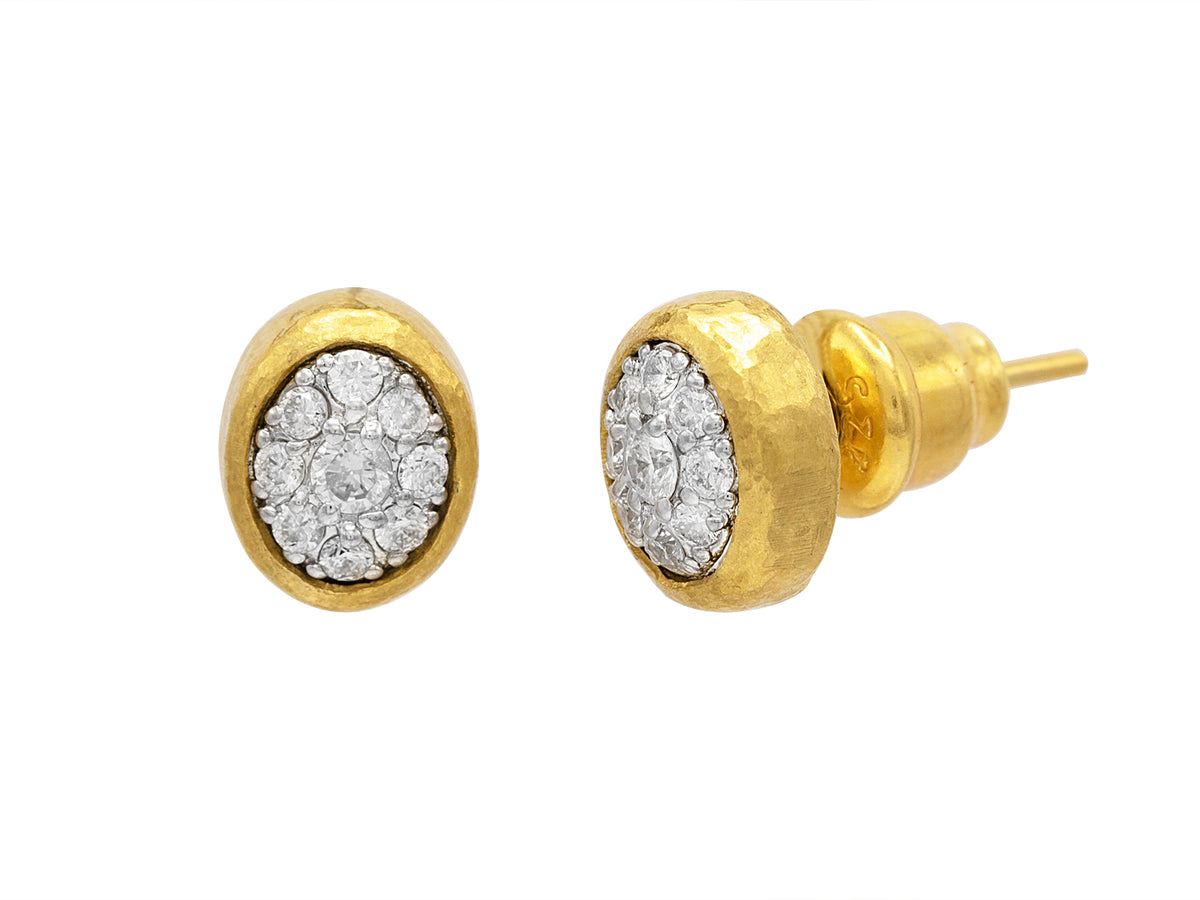 GURHAN, GURHAN Celestial Gold Oval Stud Earrings, 7.25mm, Post, Diamond Pave