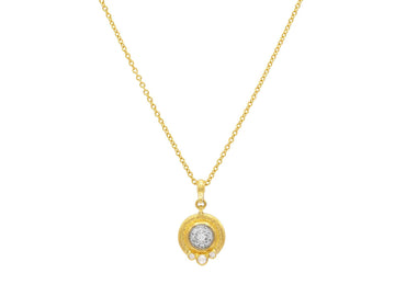 GURHAN, GURHAN Celestial Gold Round Pendant Necklace, 14mm, Wide Frame, with Diamond Pave