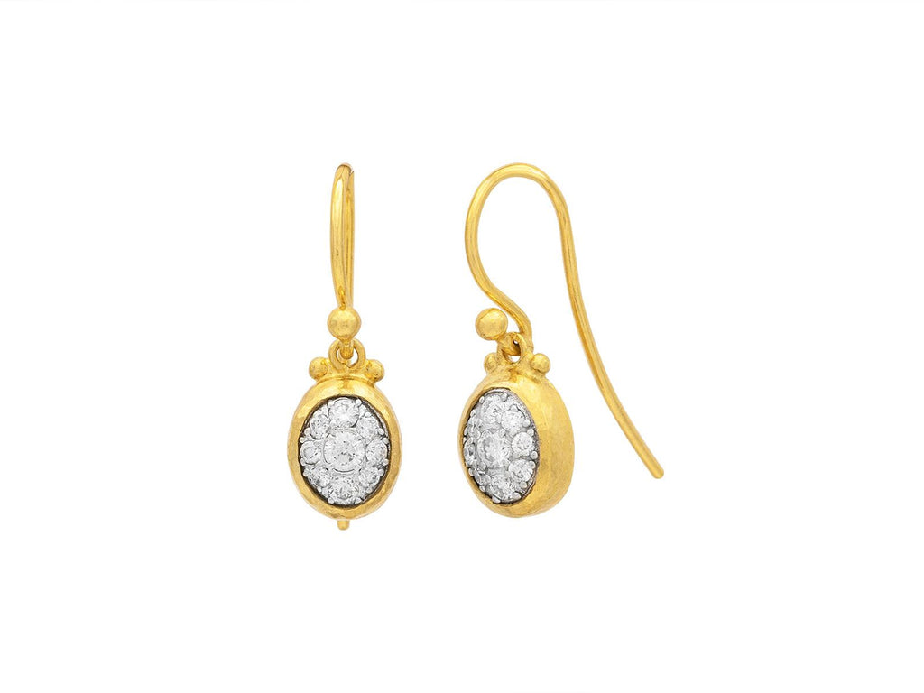 GURHAN, GURHAN Celestial Gold Single Drop Earrings, 9x7mm Oval on Wire Hook, with Diamond Pave
