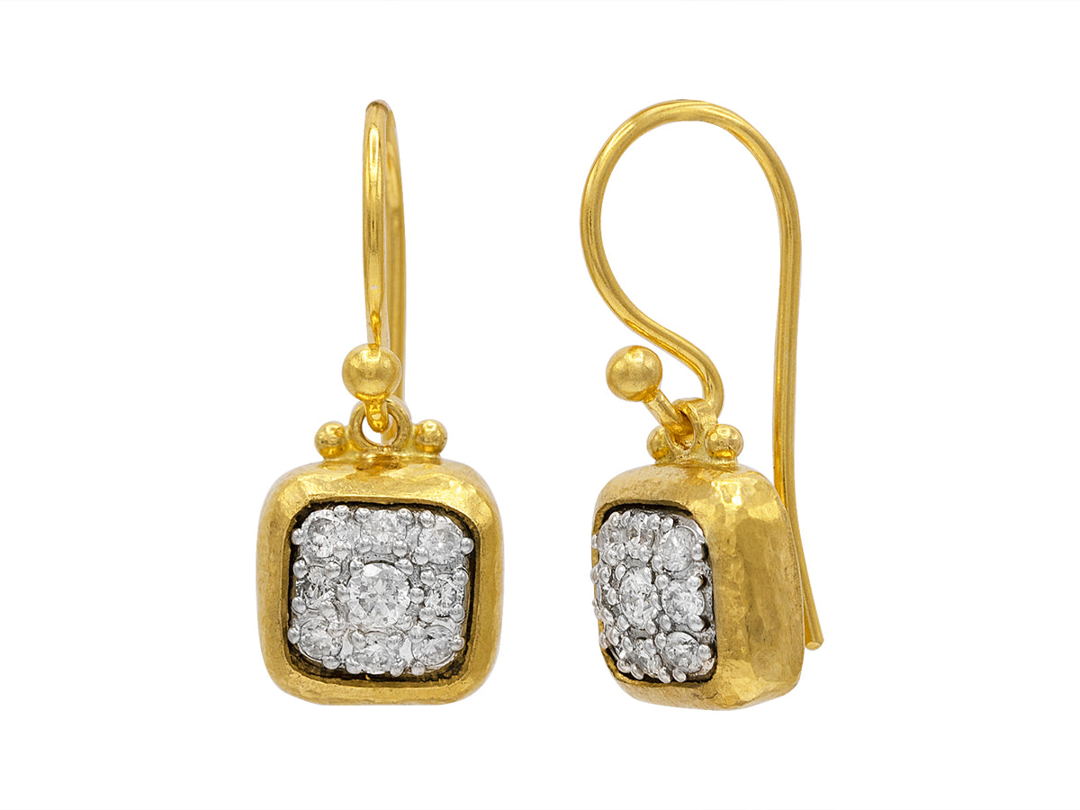 GURHAN, GURHAN Celestial Gold Single Drop Earrings, 9mm Square on Hook, Diamond Pave
