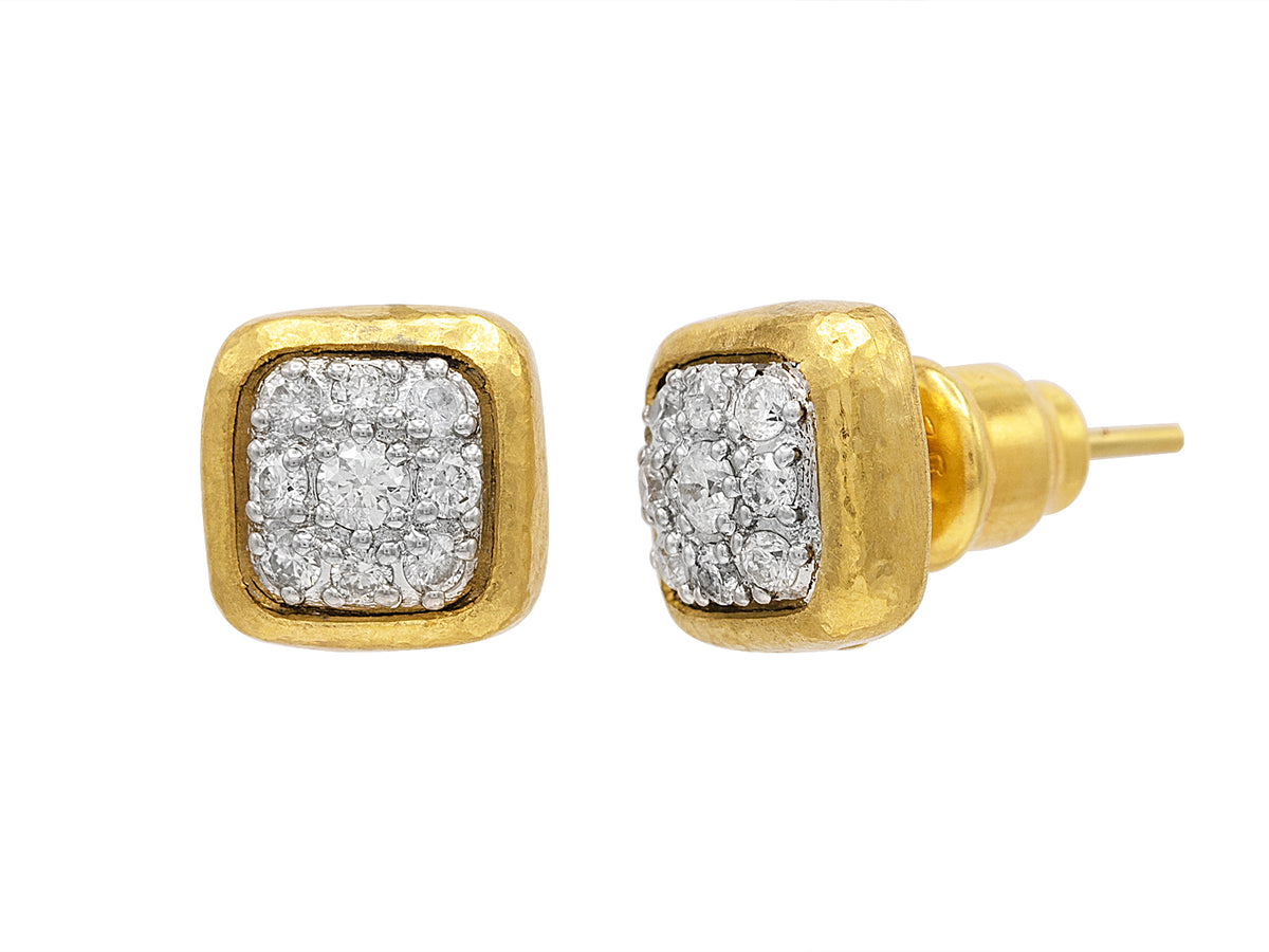 GURHAN, GURHAN Celestial Gold Square Stud Earrings, 9mm, Post, with Diamond Pave