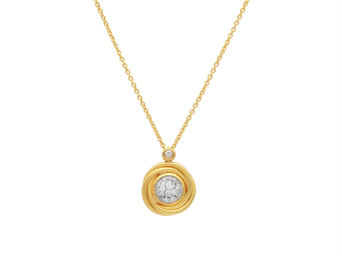 GURHAN, GURHAN Celestial Gold Pendant Necklace, Round Twisted Wire Frame, Diamond Pave
