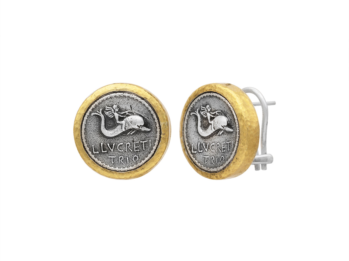 GURHAN, GURHAN Coin Sterling Silver Clip Post Stud Earrings, Dolphin, with No Stone & Gold Accents