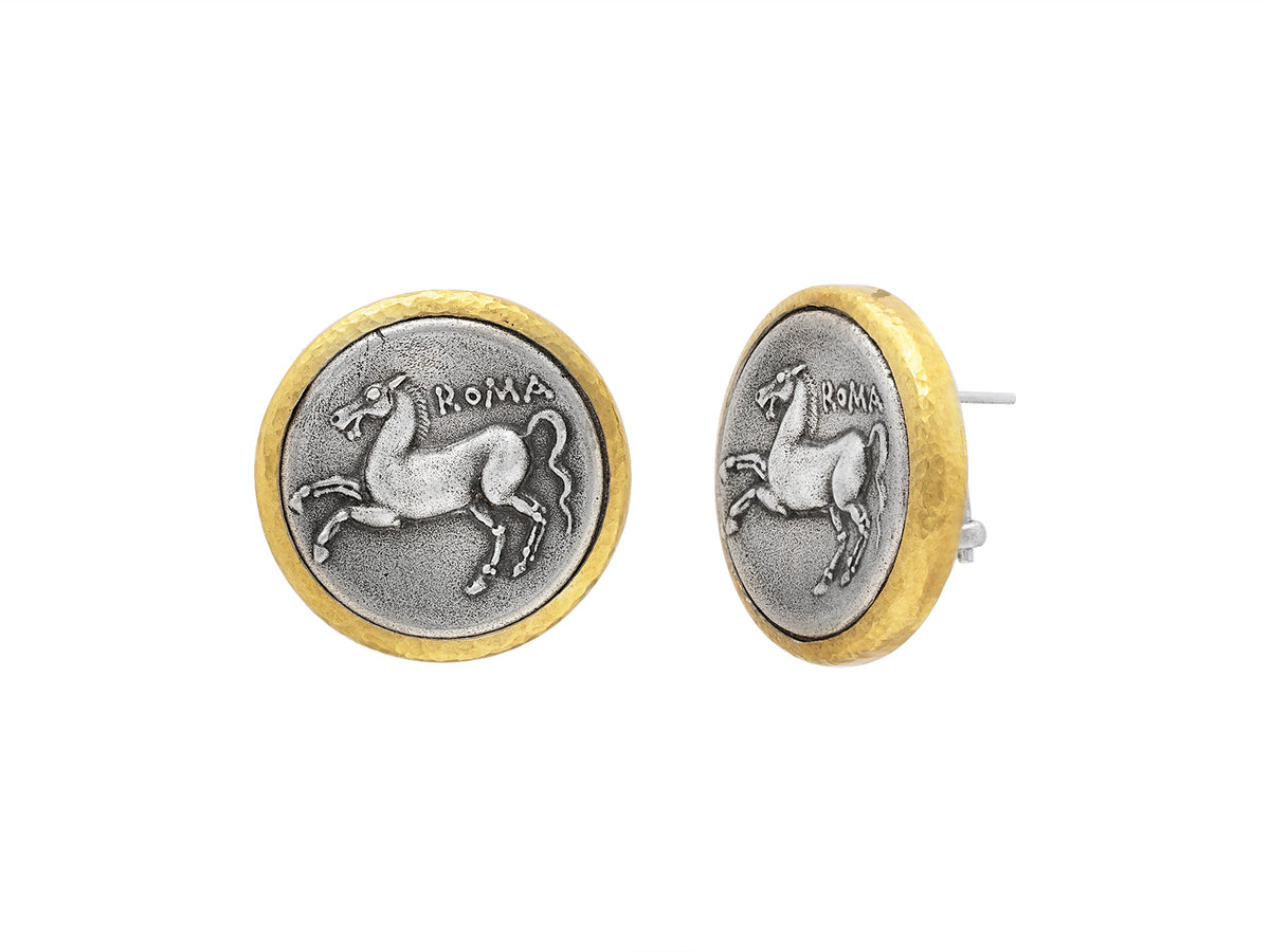GURHAN, GURHAN Coin Sterling Silver Clip Post Stud Earrings, Horse, with No Stone & Gold Accents
