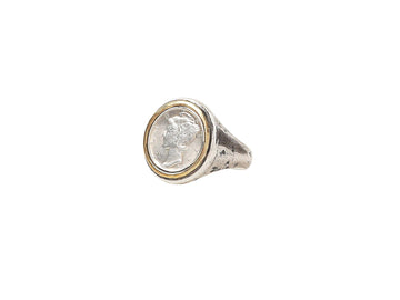 John Varvatos, Coin Brass/Sterling Silver Metal Feature Ring, Framed, with Vintage