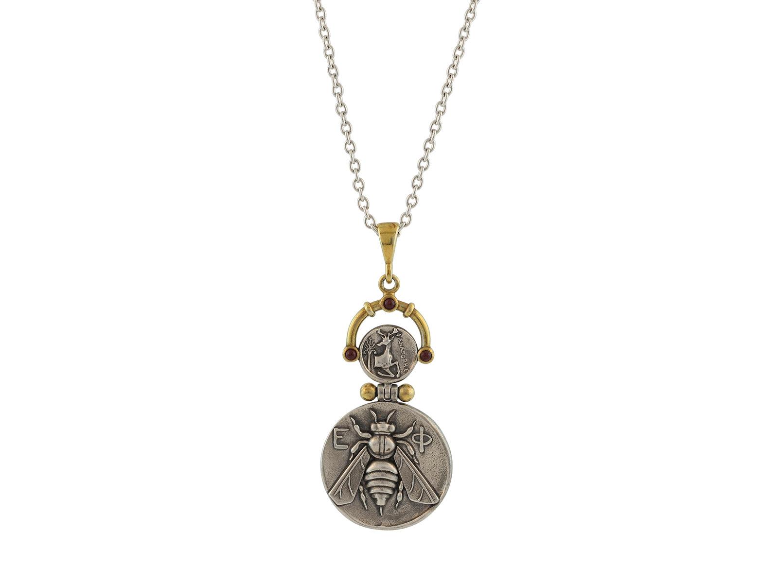 GURHAN Coin Sterling Silver Pendant Necklace, Bee & Stag Emblem, Gold  Accents